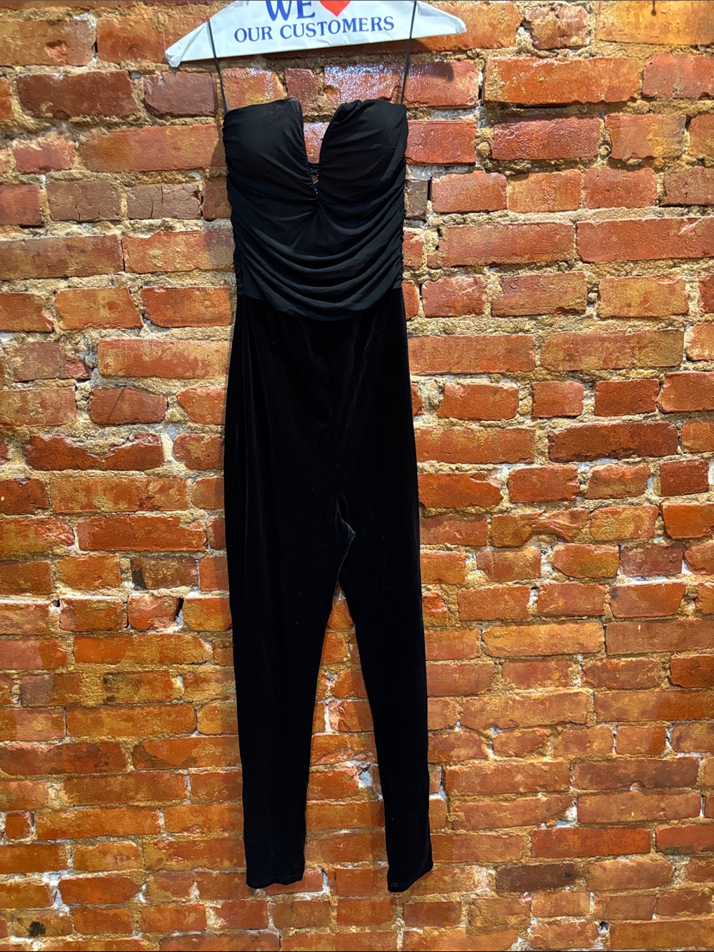 Strapless Black Velvet Ruched Jumpsuit
